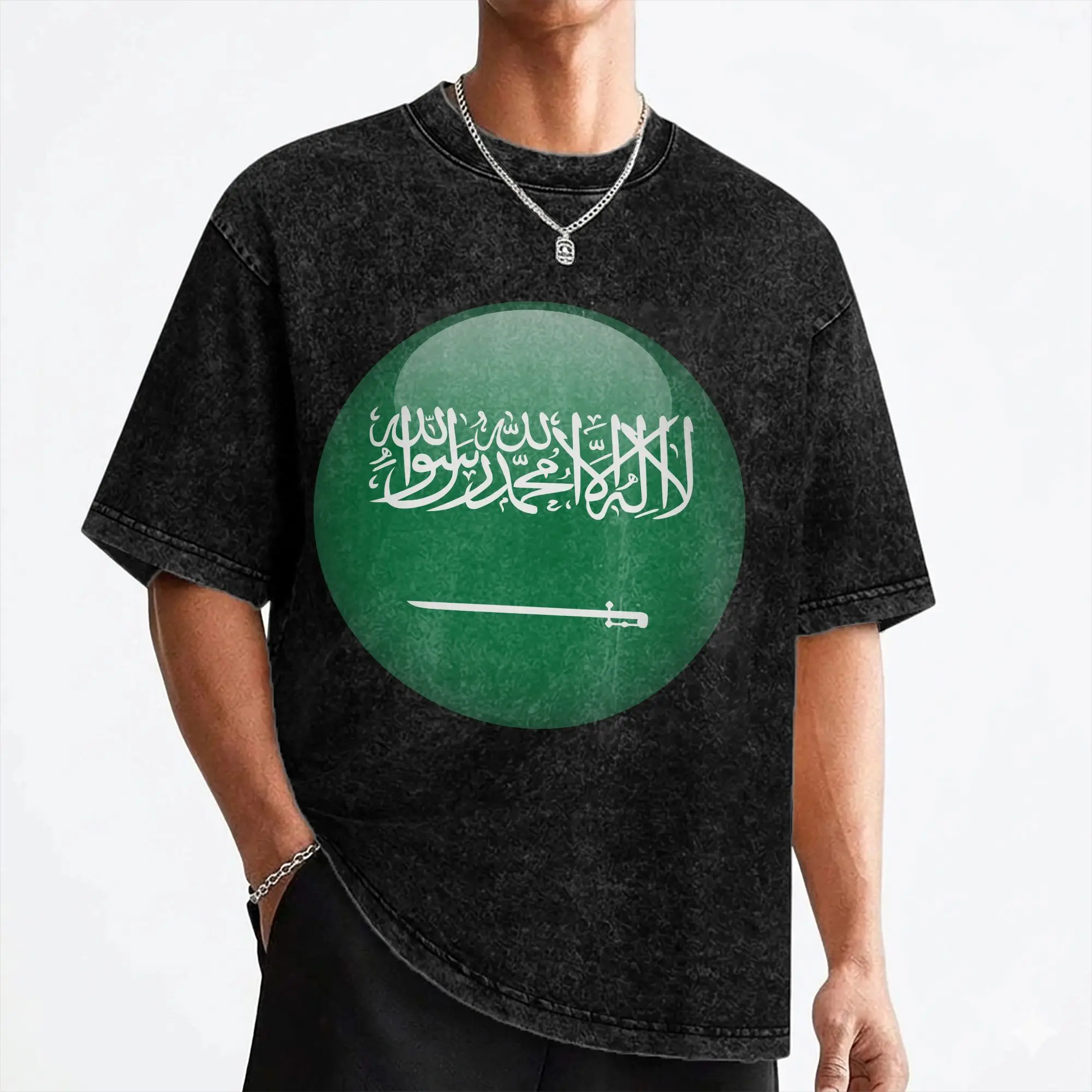Saudi Arabia Flag T Shirts Washed 100% Cotton Street T-Shirts Saudi National Day Vintage Men Women Streetwear Summer Tee Shirt