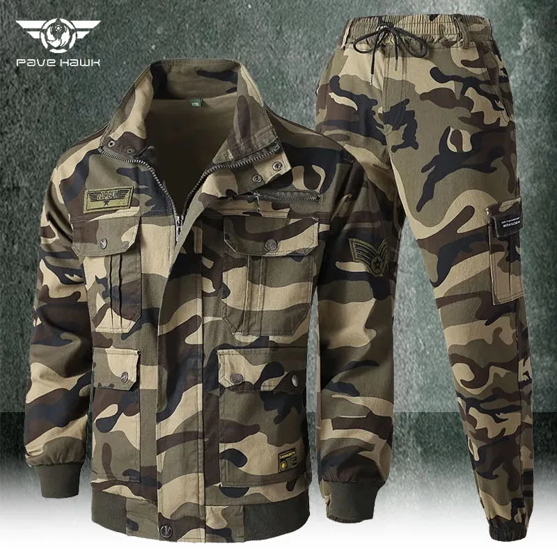 Cotton Outdoor Suit Men Tactical Jacket and Cargo Pant Spring Autumn Wear-resistant Multi-pocket Wear-resisting Military Set New