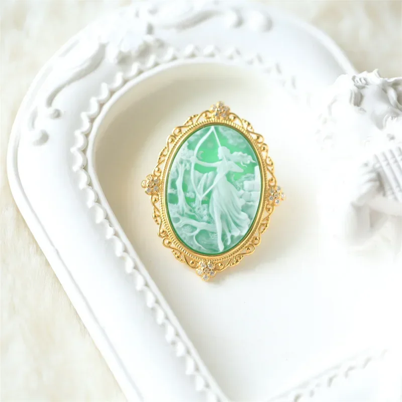 

S925 Silver Agate Cameo Brooch Pendant Dual-use