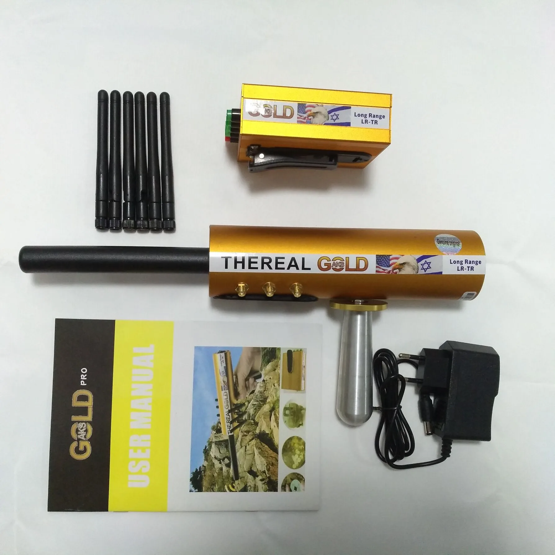 Real Gold AKS 6 Antennas with Removable 9V BatterIes For Underground Detect Gold Silver Gem Diamond with Paper Box