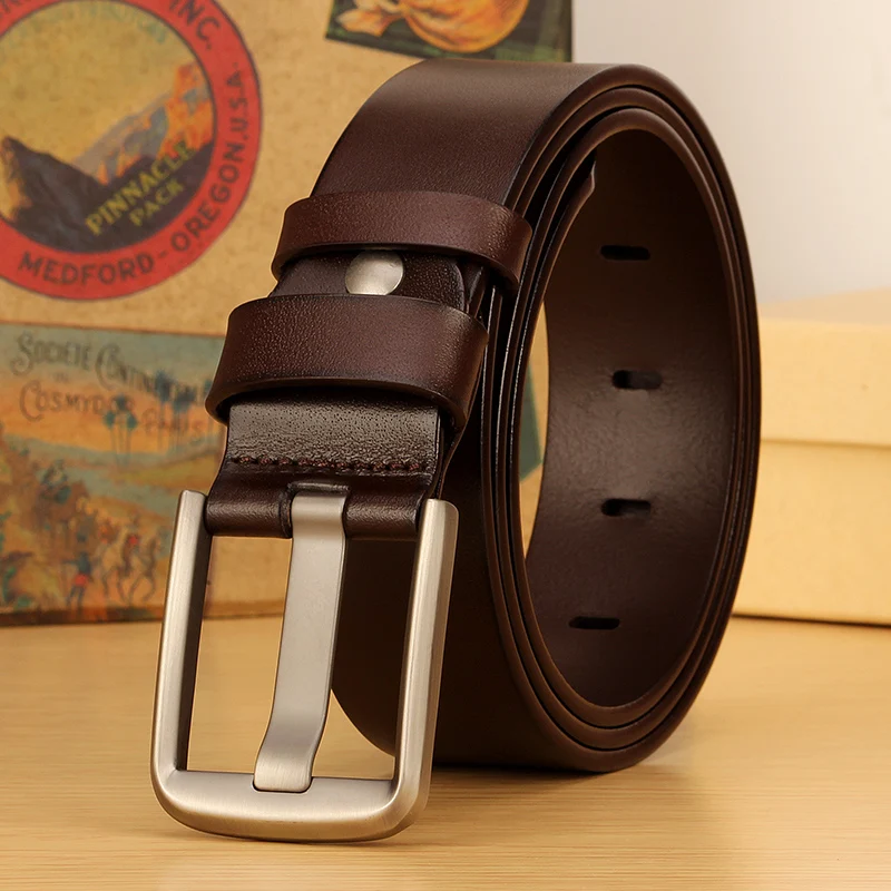 3.8Cm Hoge Kwaliteit Mode Riemen Voor Heren Retro Cowskin Echt Lederen Riem Heren Lederen Riem Voor Jeans Zwart En Koffie Kleur