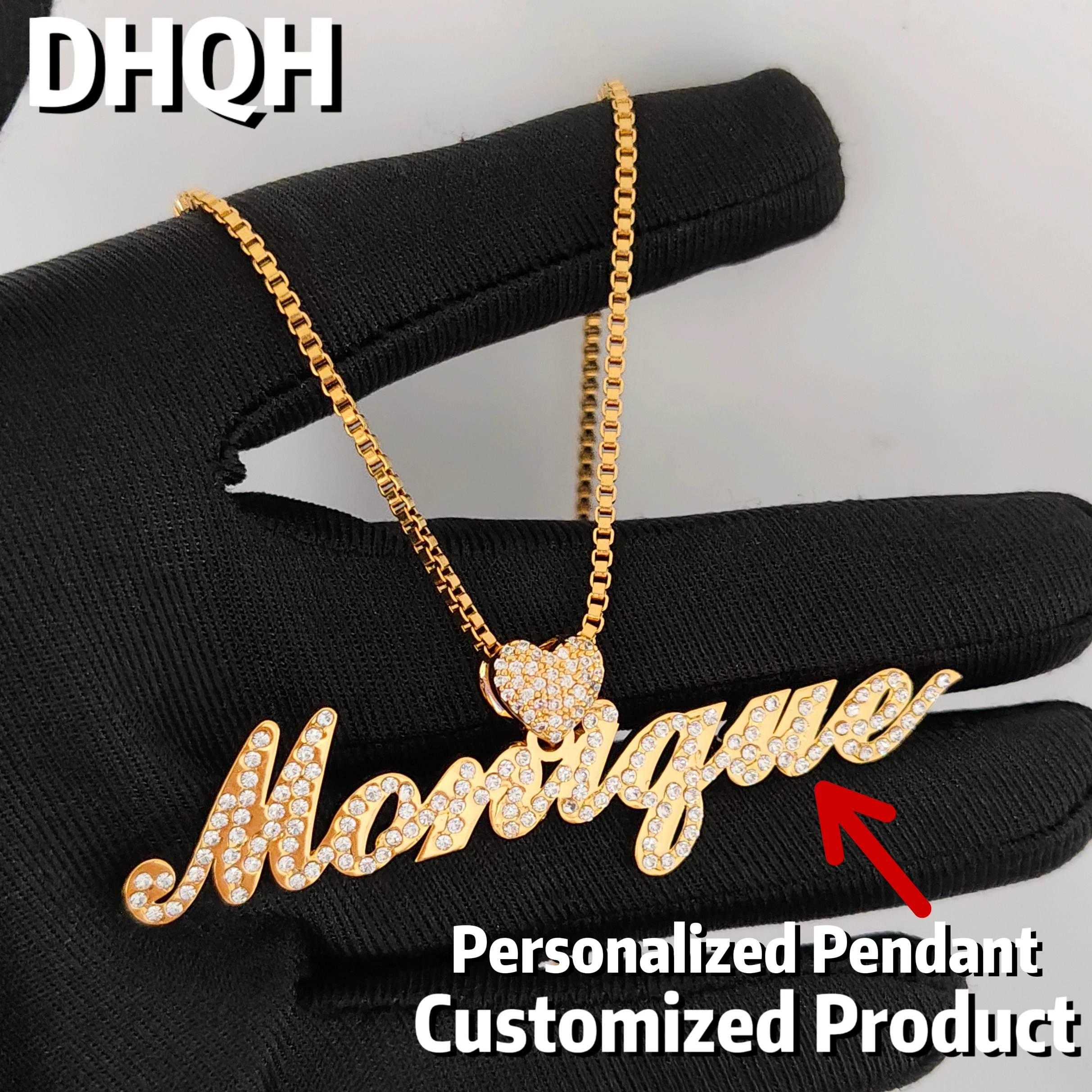 

DHQH New Wholesale Personalized Name Diamond Customized Necklace Personalized Letter/Logo Heart-shaped Pendant Anniversary Gift