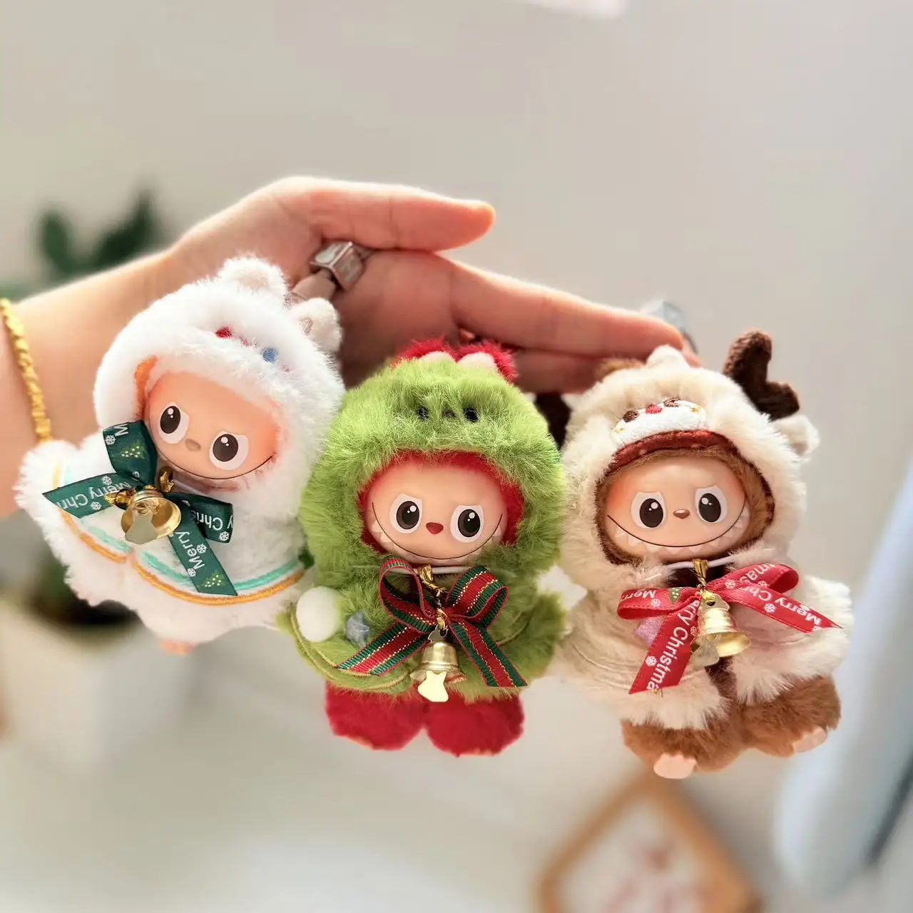 Christmas Elf Cloak Outfit For 10.5cm Labubus Doll Clothes Elk Velvet Hooded Cape With Bell Holiday Party Gift Accessories