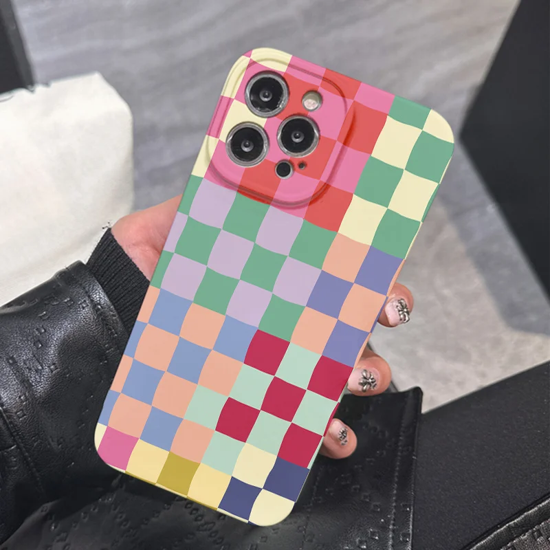 Etui na telefon z kolorowym wzorem w kratkę, odpowiednie dla iPhone'a 17 16 15 14 13 12 11 Pro/Max/Plus, odporne na upadki i wstrząsy, twarde etui. — zdjęcie produktu 3