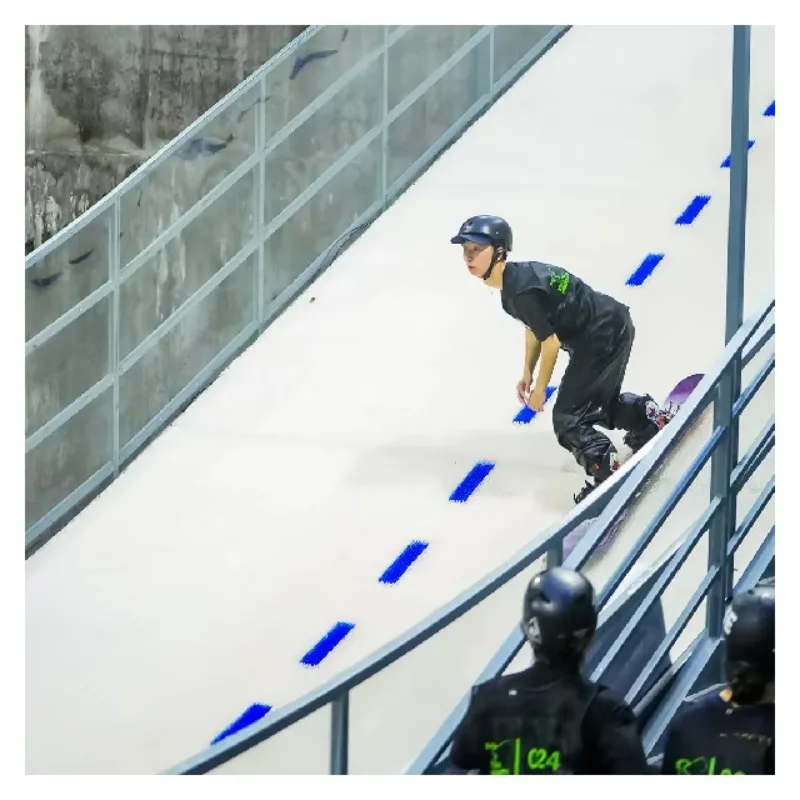Indoor and outdoor artificial dry ski slopes snow-free skiing