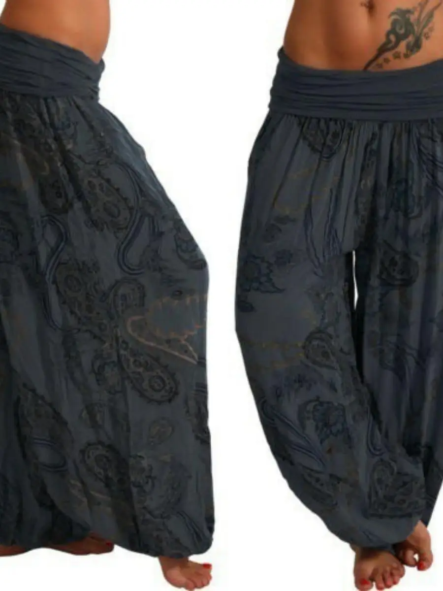 유럽과 미국의 디지털 인쇄 넓은 다리 바지 여성용 캐주얼 바지 긴 바지 편안한 여름 패션