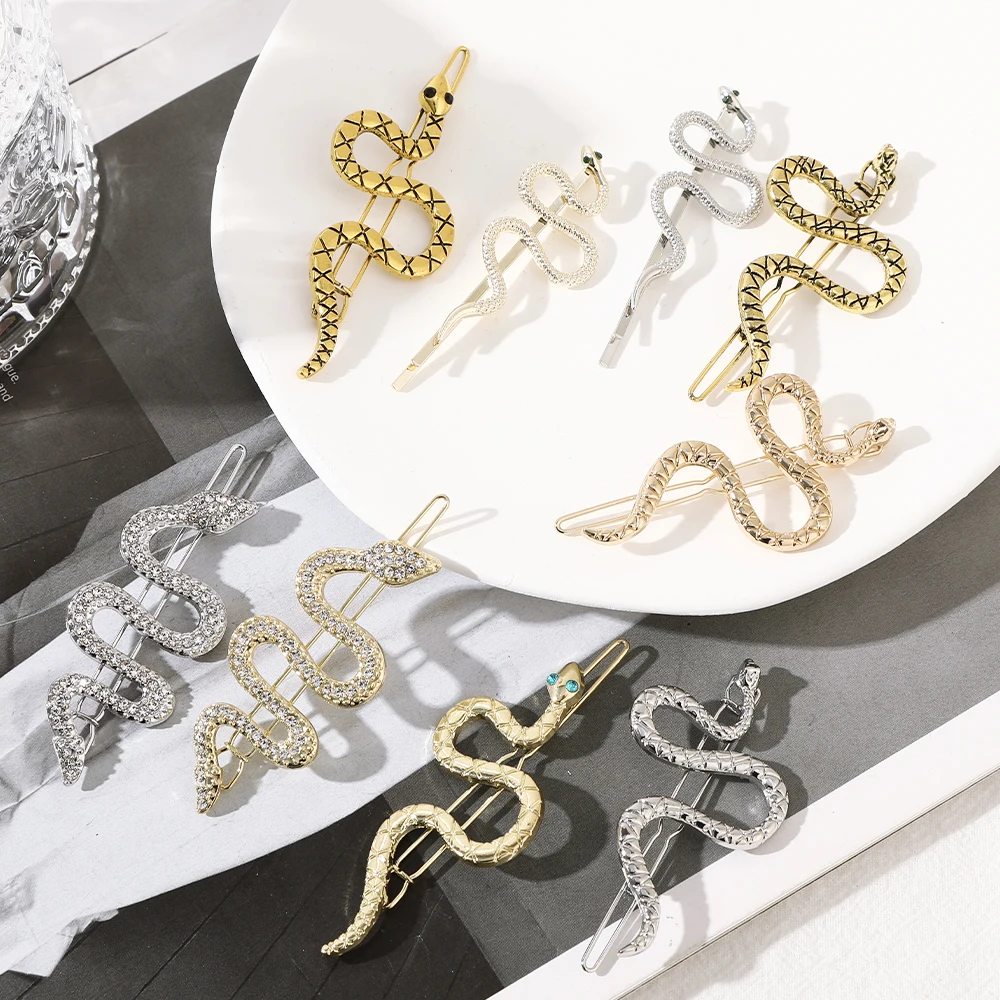 Punk Rhinestone Snake Animals Hairpins Golden Silver Metal Frog Buckle Hair Clips For Women Headpiece Hairgrips Hair Accessories