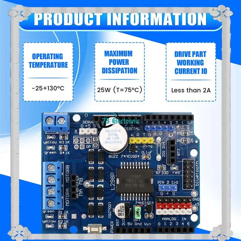 บริการจัดส่งตลอด 24 ชั่วโมง โมดูลบอร์ดขับมอเตอร์ DC รุ่น L298P 5 ชุด โมดูลบอร์ดขับมอเตอร์ DC รุ่น L298P แบบ Shield 2A แบบ Dual H-Bridge 2 ช่อง สำหรับ Arduino