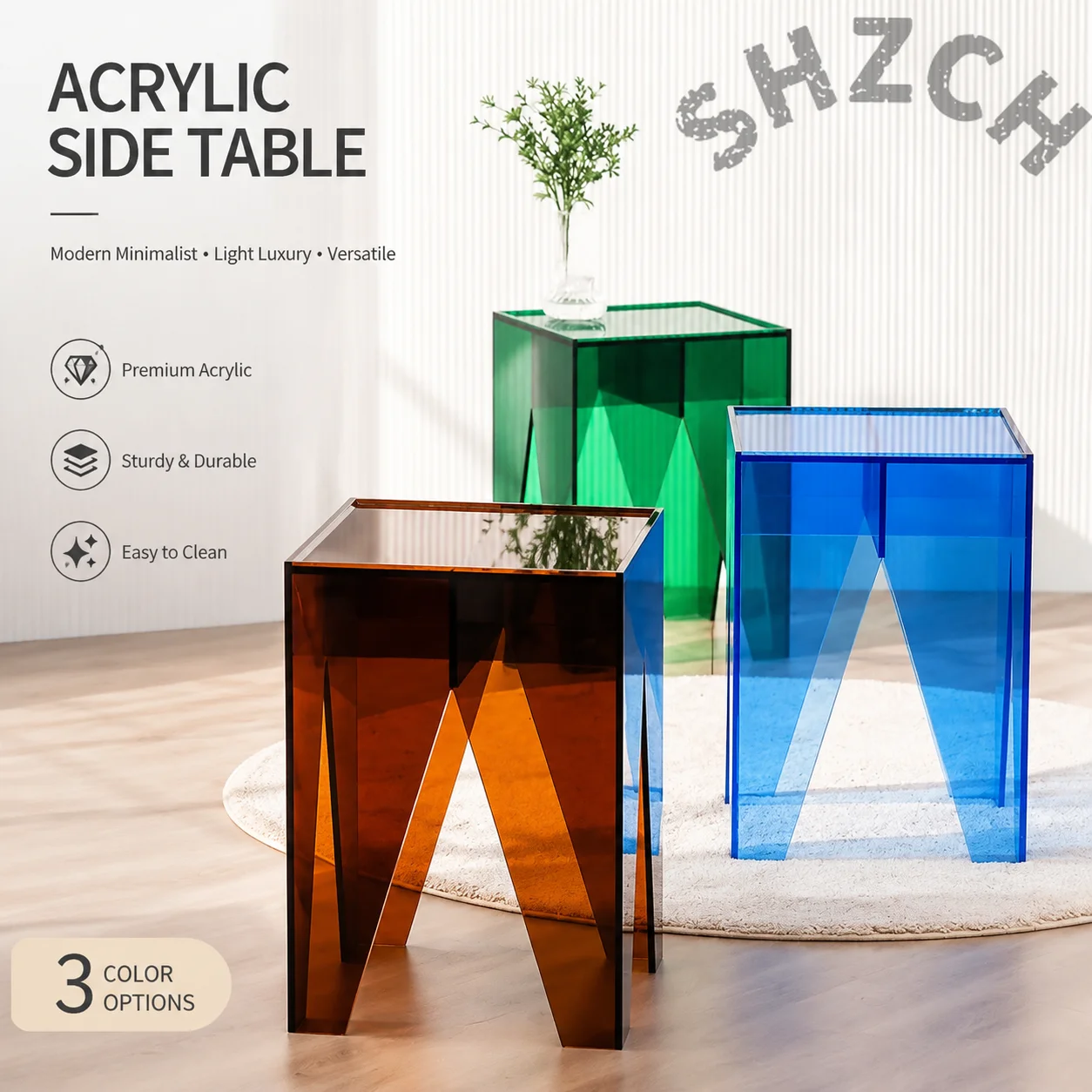 Acrylic Square Side Table – Lightweight, Modern Mobile Stool for Living Room, Bedroom, or Sofa Use