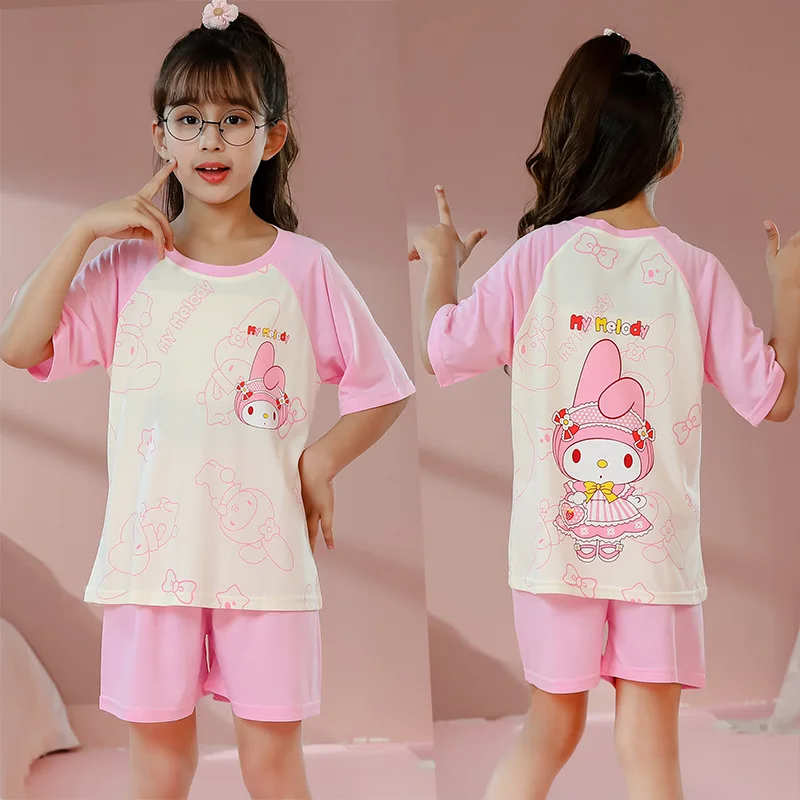 New Girls' Pajamas Summer Thin Short Sleeved Shorts Set Girls' Fashionable and Cute Home Fury