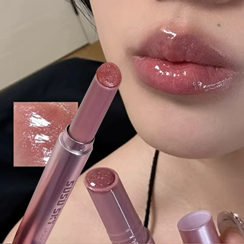 真珠光沢ピンクグリッターソリッドリップグロス保湿栄養ウォーターグロスクリスタルミラーグラスリップティントリップスティックペンメイクアップ