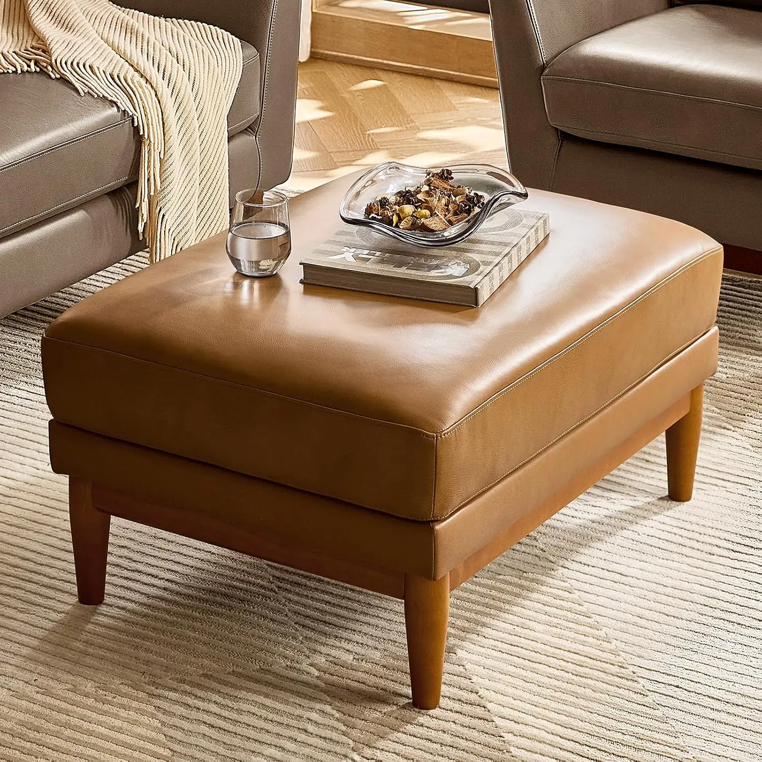 Genuine Leather Ottoman Coffee Table, 33.5