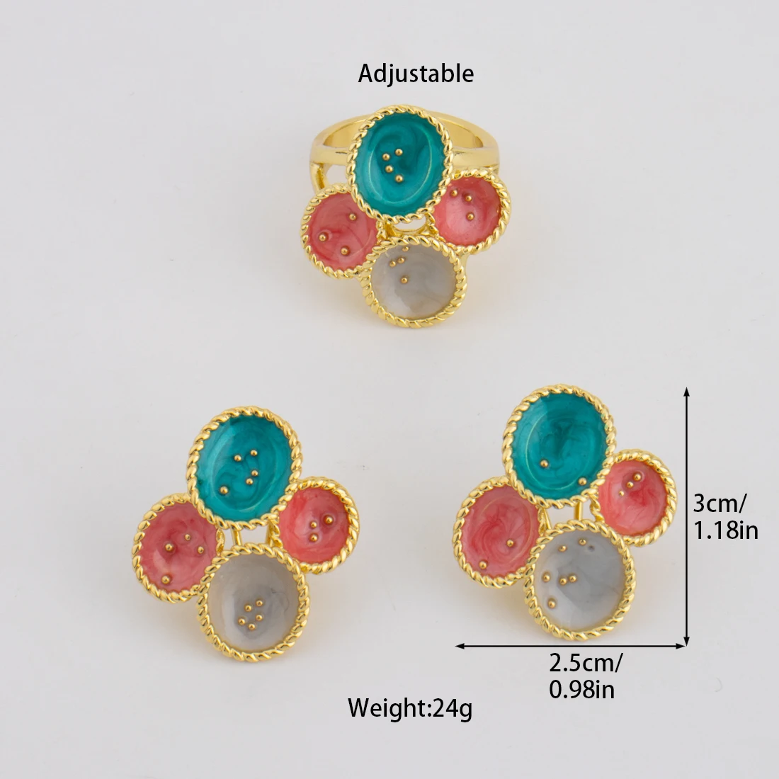 Luxury Gold Plated Flowers Jewelry Set Shape for Women Earrings&Ring Gift for Wedding Party  Anniversary Women\'s Day Celebration