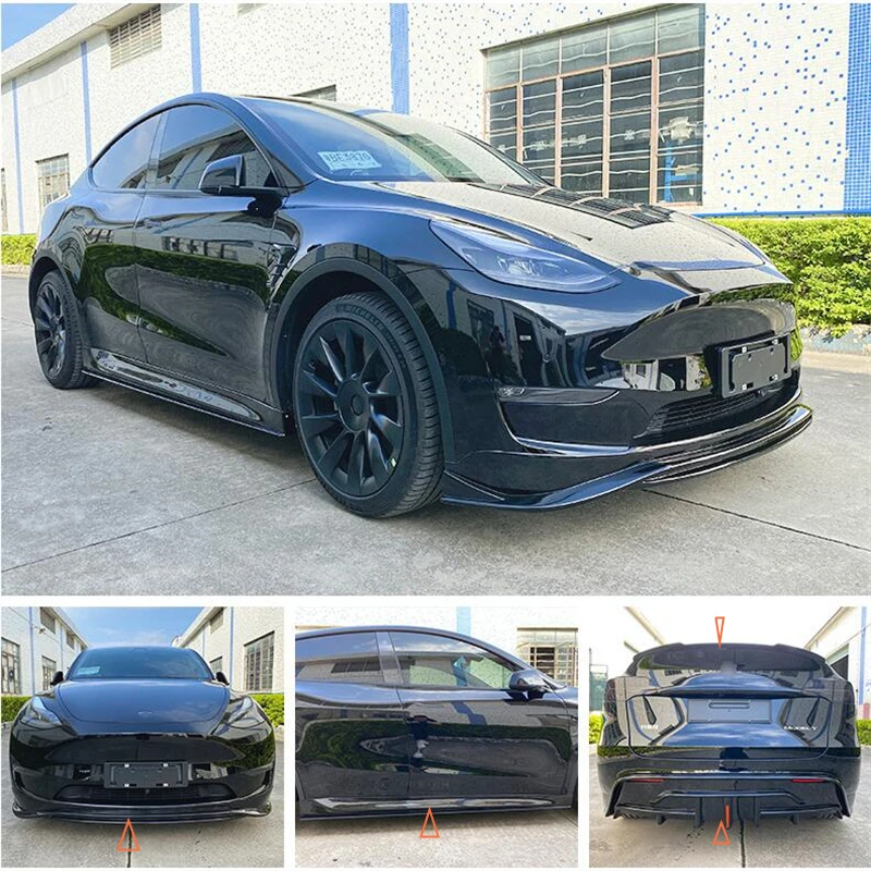 For Tesla Model Y 2020 2021 2022 2023 High Quality ABS Gloss Black Front Lip Rear Diffuser Bumper Body Side Skirt Kit Spoiler