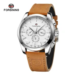 Fashion Forsining Top Brand Men's Weekly Calendar Genuine Leather Leisure 3 Eyes 6 Needles Business Automatic Mechanical Watches