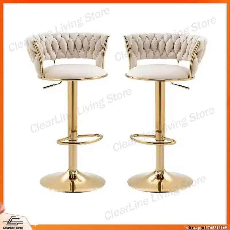 

Bar Stool Nordic Style High Back Counter Height Chair with Velvet Fabric Seat and Gold Metal Frame for Kitchen Bar Living