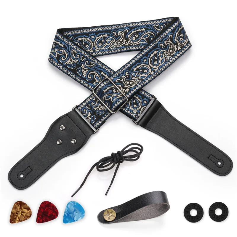 Embroidered Jacquard Guitar Strap Set, Widened Electric Bass Strap, Folk Music