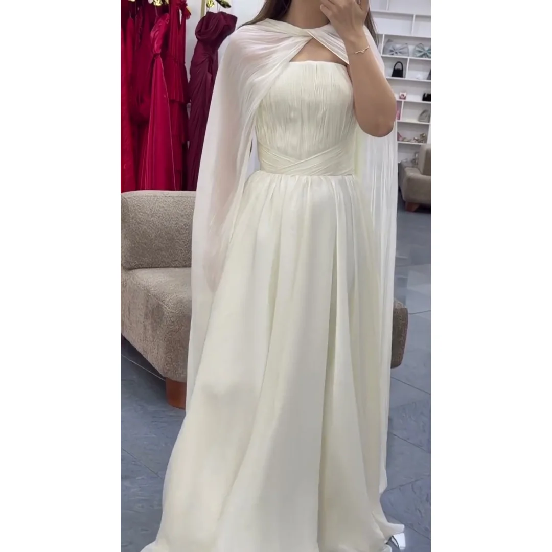 

Aileen Elegant Chiffon Strapless Ivory A-Line Wedding Party Dress 2026 Floor Length Formal Prom Customized Robes de Soirée