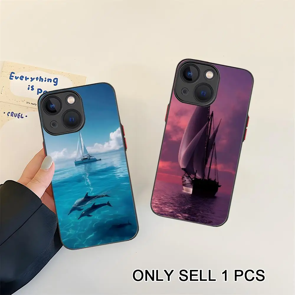 

Pretty Sailboat Phone Case for iPhone 17 16 15 14 13 12 11 X XR XS Air Pro Max Plus Mini Skin Feel Cover
