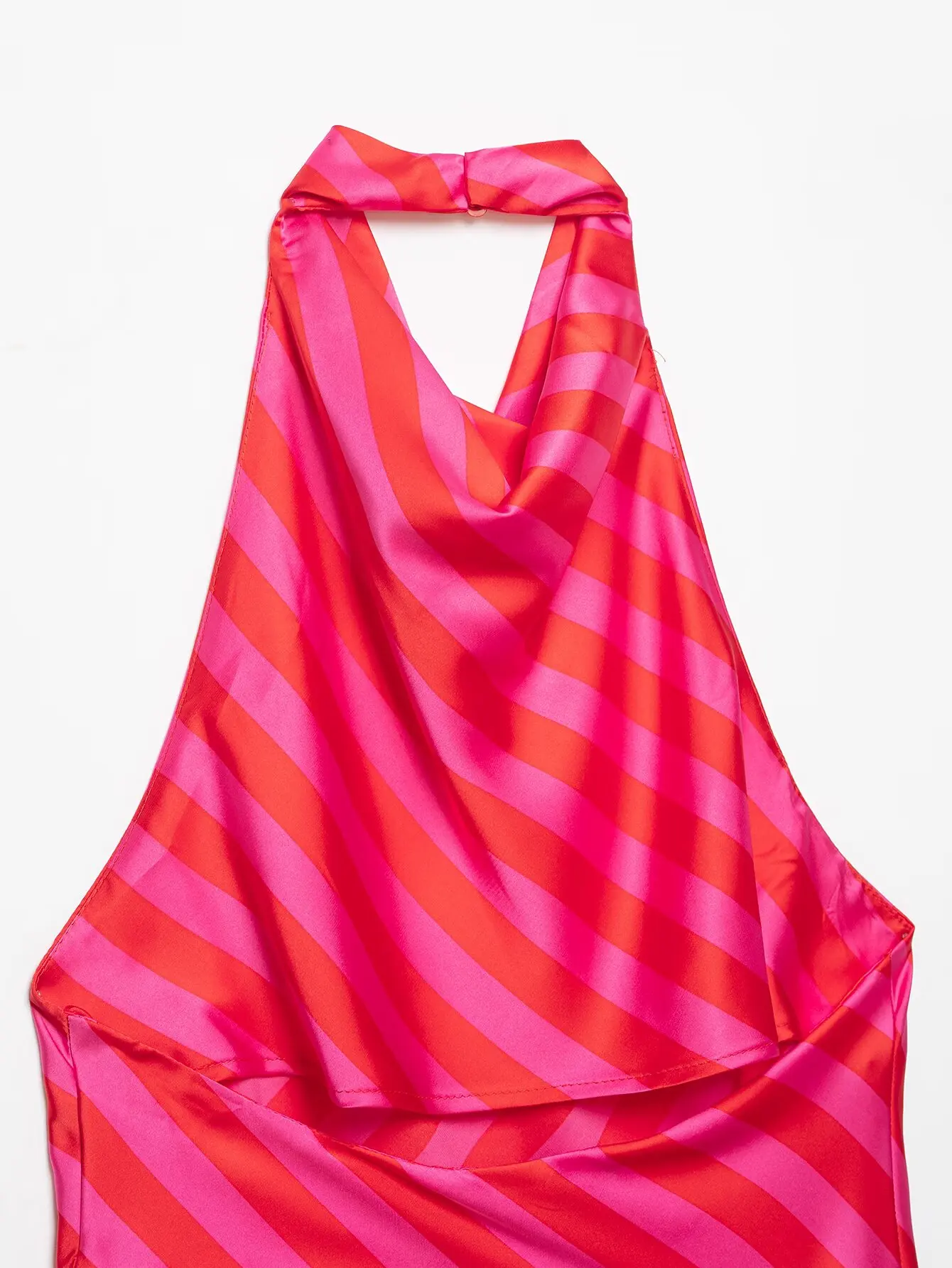 Damen Mode Satin-Streifen-Sets Sexy Neckholder Rückenfreies Ärmelloses Top + Lange Röcke Sommer Urlaub Neu 2-teilig – Detail 11