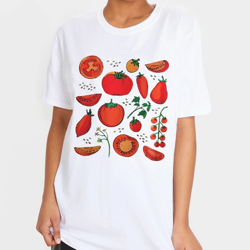 Tomato Painting T-Shirt Women Summer Casual Oversized Vacation Beach T Shirt Cute Aesthetic Holiday Tops