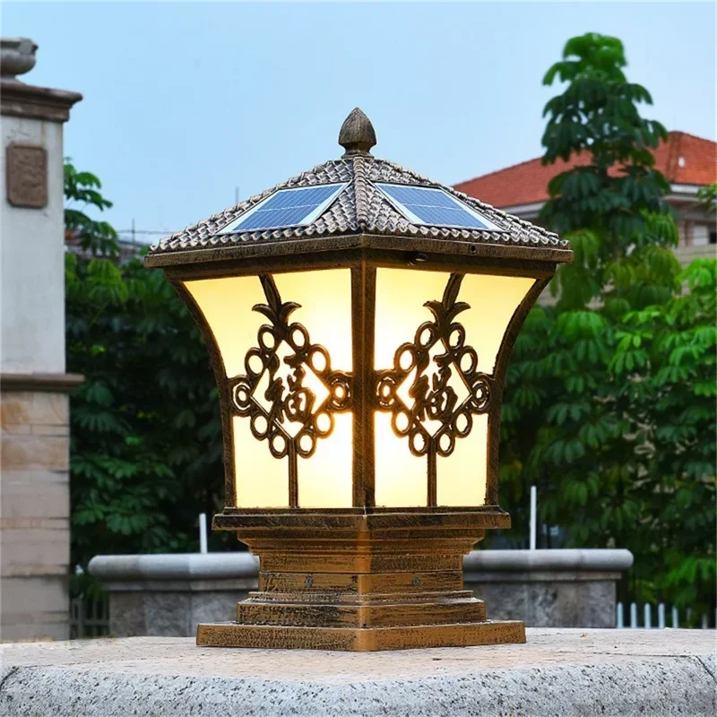 

DORIAN Solar Outdoor Classical Post Light Retro Waterproof Pillar LED Wall Lamp Fixtures for Home Garden