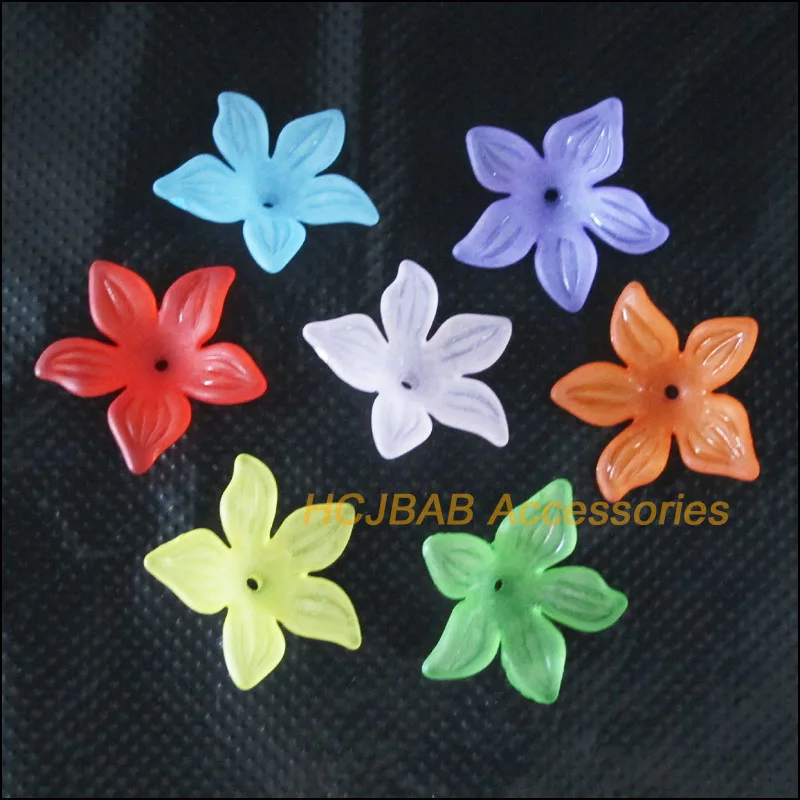 Fashion 35Pcs Mixed Acrylic Plastic Star Flower Spacer Beads End Caps Charms 28mm