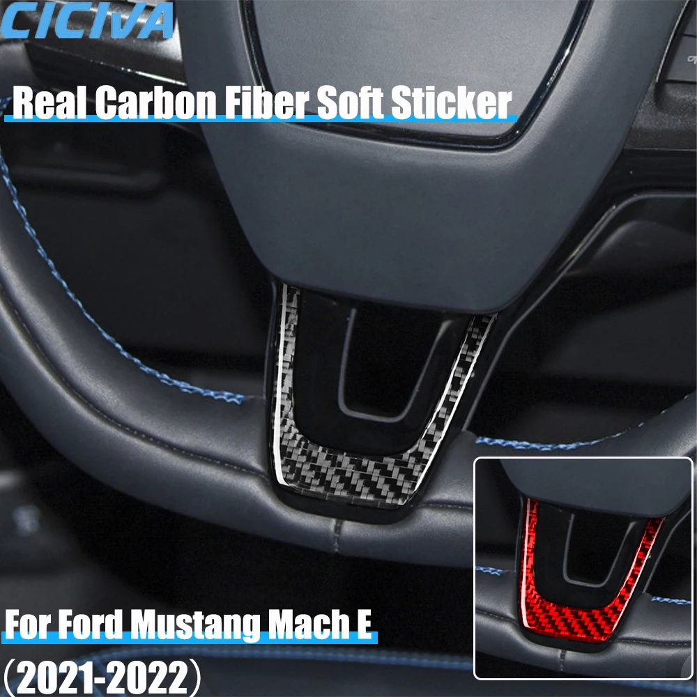 Real Carbon Fiber Car Accessories Driver Wheel Chin Panel Decorative Trim Cover Soft Sticker For Ford Mustang Mach E 2021 2022