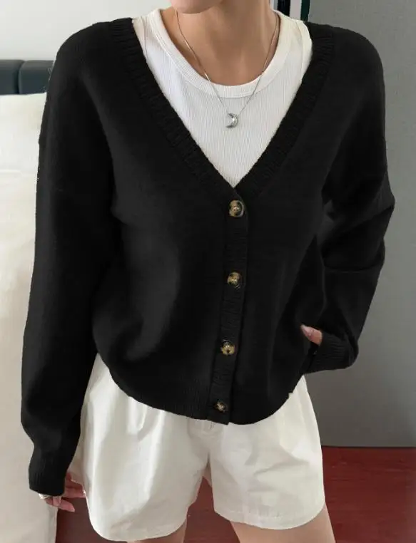 

2025 Autumn/Winter New Women's Fashion Leisure Vacation Button Long Sleeve Woolen Sweater Women's Wear