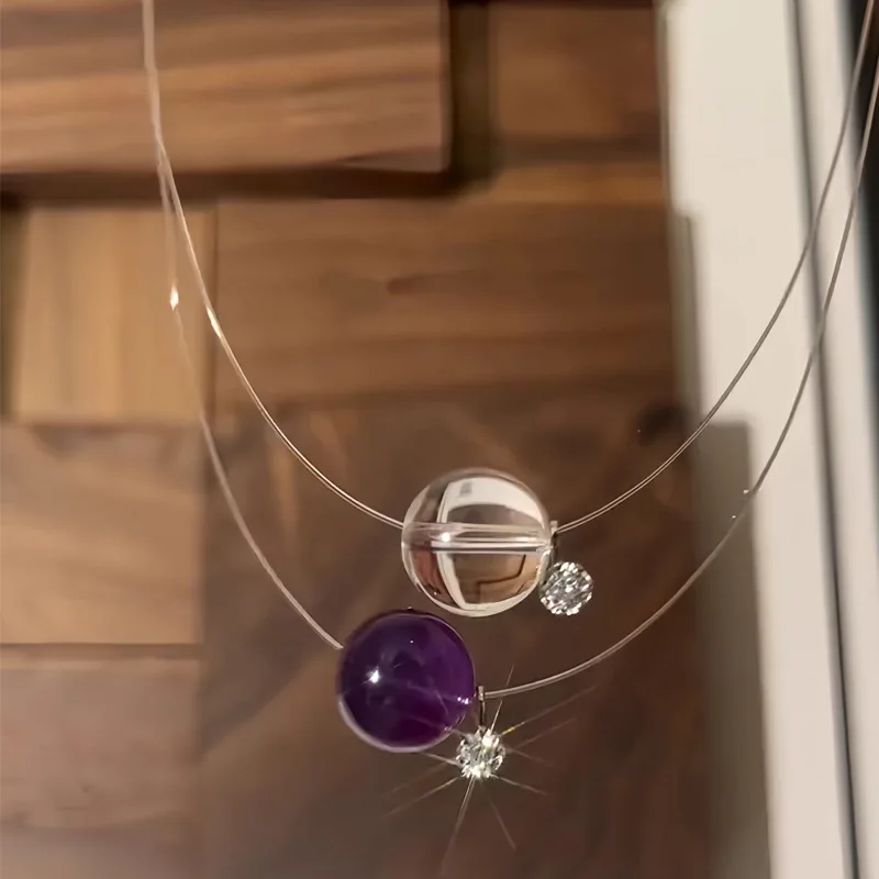 

Серебряное колье S925 с невидимой проволокой и натуральным аметистом, минималистичное, роскошное, на ключицу, для женщин, на каждый день, в подарок