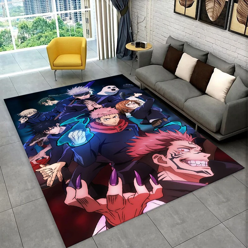 Cartoon Jujutsu Kaisen Anime Itadori Yuj Teppich für Spielzimmer, Schlafzimmer, Wohnzimmer, Sofa, Heimdekoration, rutschfeste Bodenmatte für Kinder