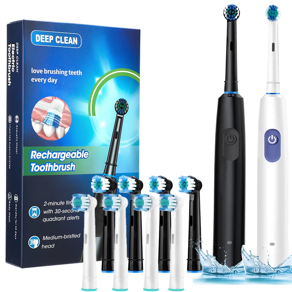 

Electric Rotary Toothbrush USB Rechargeable 5 Cleaning Modes 8 Soft Brush HeadsElectric Toothbrush Rotating Electric Toothbrushe
