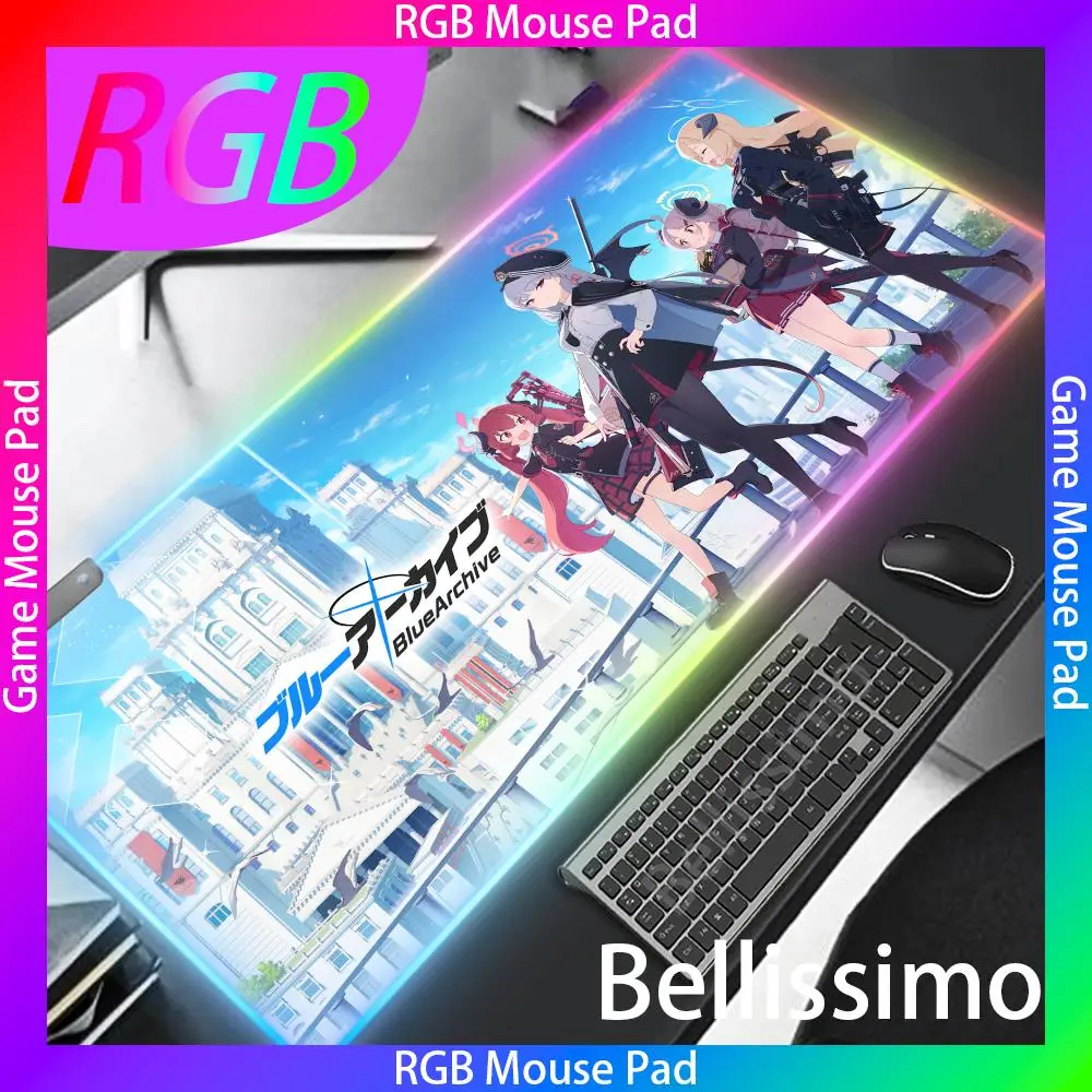 Anime girl Blue Archive Mouse Pad RGB Luminous 1000X500mm Large Table Pad Encrypted Anti Skid Super Large LED Mouse Pad