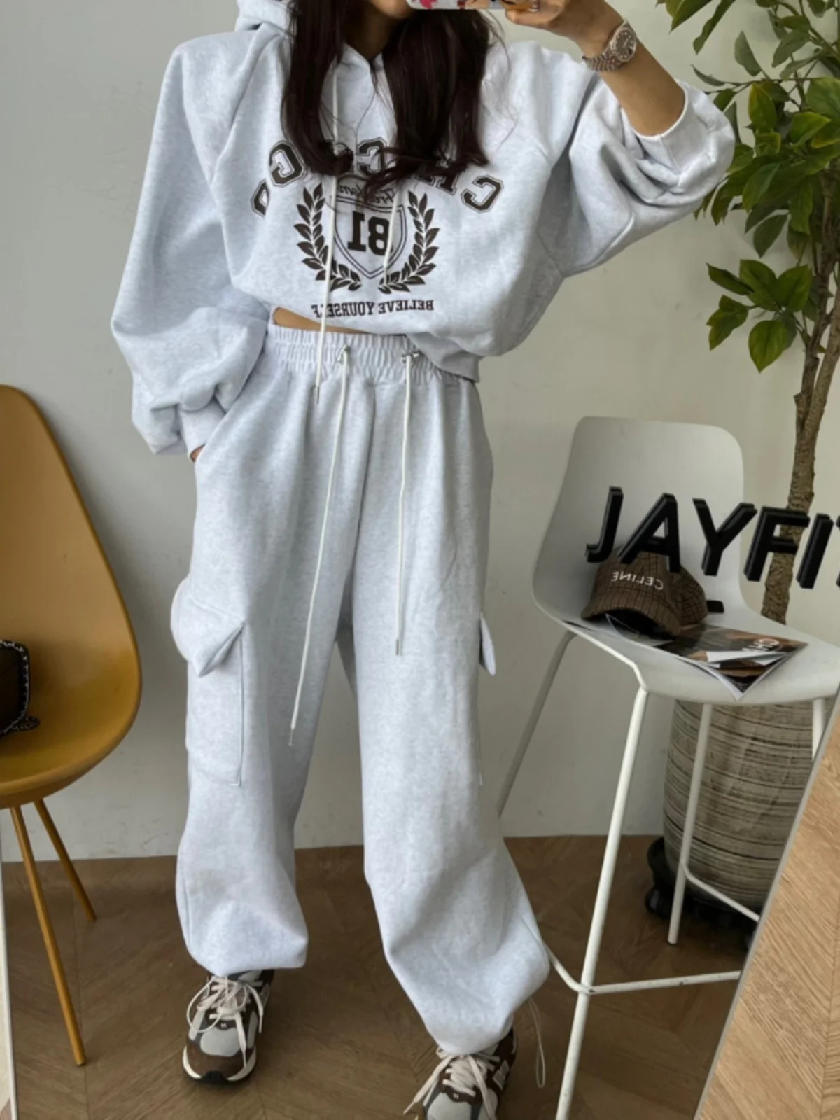 

Женская толстовка и джоггеры на подкладке Spor Fce, повседневная зимняя одежда в американском стиле, свободные брюки и топ