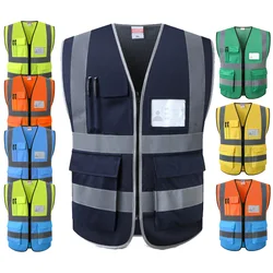 Navy Blue Mesh Vest With Pockets and Zipper Construction Clothes Men WorkwearClothing