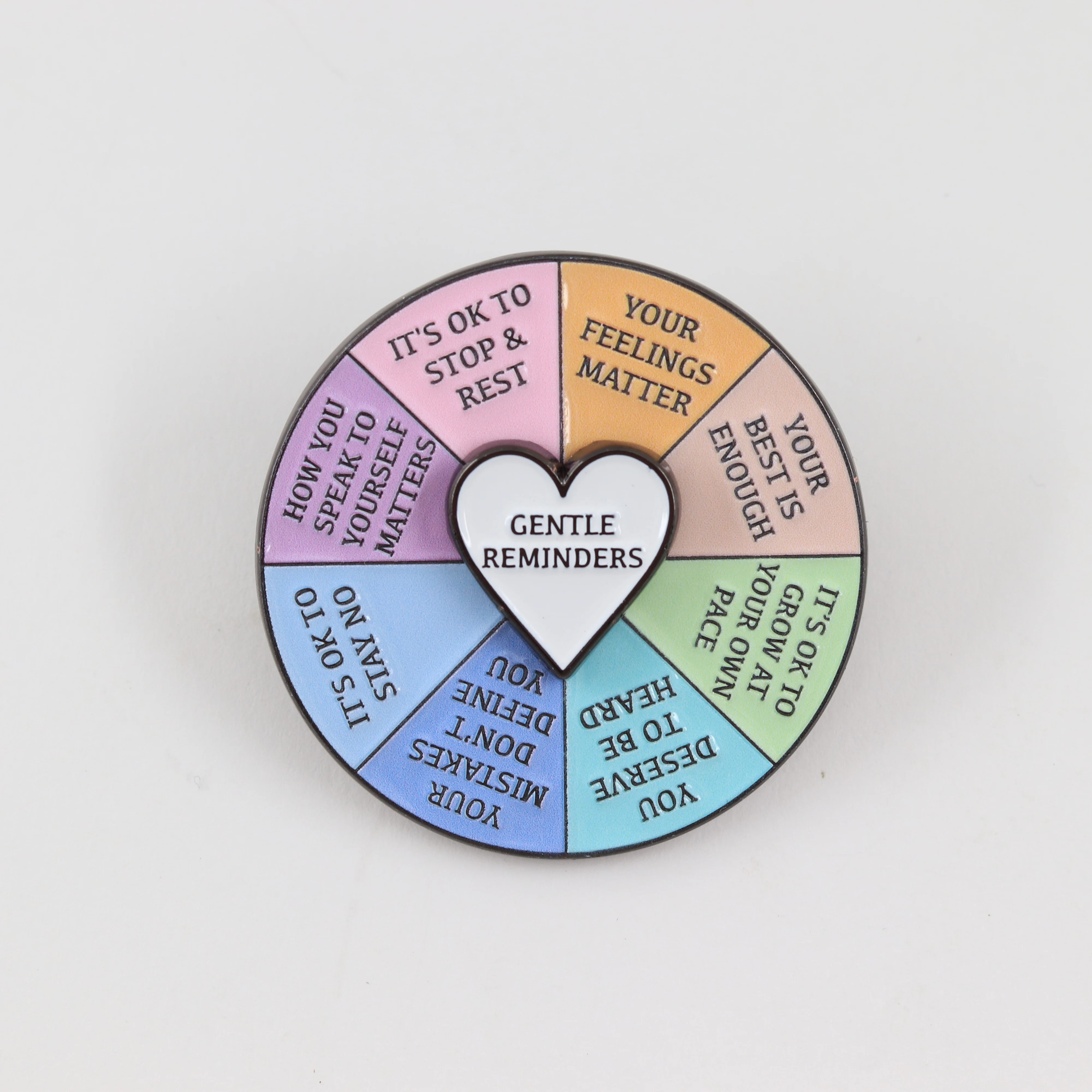 Drehbare Herz-Anstecknadel mit sanften Erinnerungen, positive Affirmation, drehbare Brosche, Anstecknadel zur Förderung der psychischen Gesundheit, Geschenk für Freunde – Detail 10