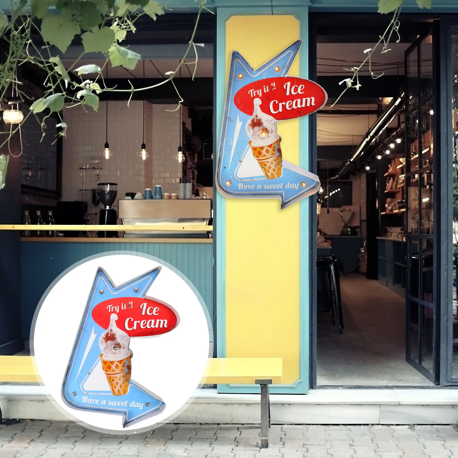 

1pc Ice Cream Light Board Creative Iron Wall Decor Led Adornment Home Bar Restaurant Scene Background Shop Sign Decorative