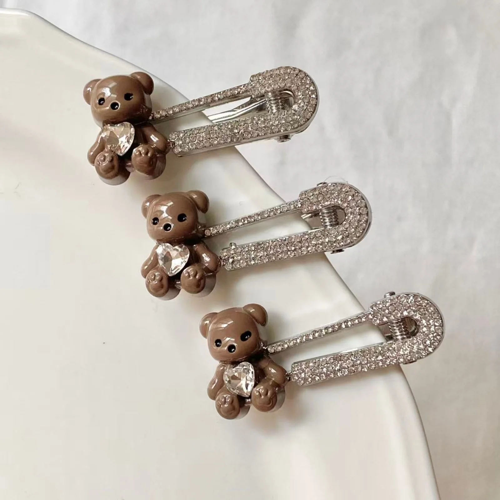 1 قطعة المرأة الخريف الشتاء لطيف الدب حجر الراين مقاطع الشعر موضة سباركلي إكسسوارات الشعر زينة الشعر الأنيقة #5