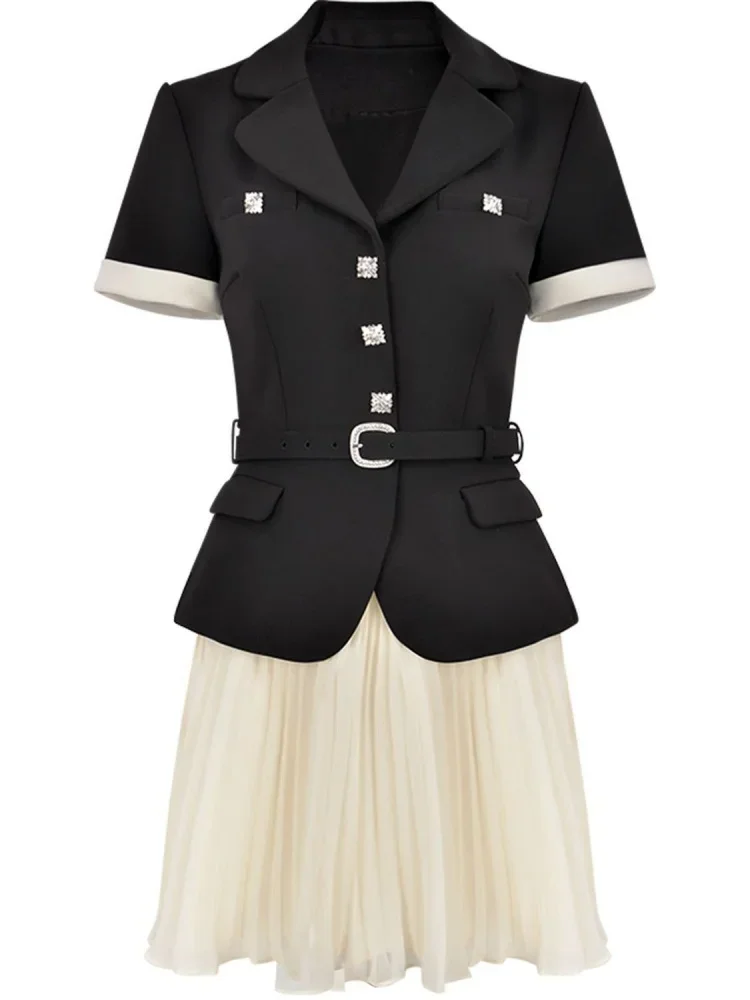 

Summer Formal Elegance 2 Piece Sets for Women Short Sleeve Blazers Jackets and Pleated Short Skirts Fashion Sexy Office Lady Y2K