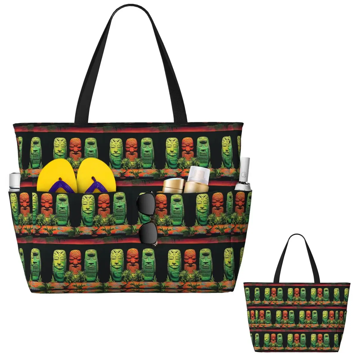 

Garden Of Tikis Tiki Mask Beach Tote Bag Sport Gym Yoga Duffle Large Tote Bag Women Travel Bag Fitness bag