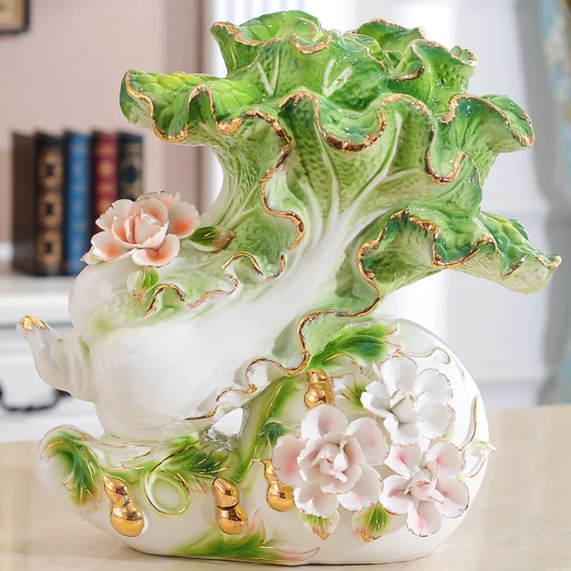 Ceramic cabbage ornaments living room home decoration Chinese cabbage swan Gourd shape Housewarming gift Craft decorations