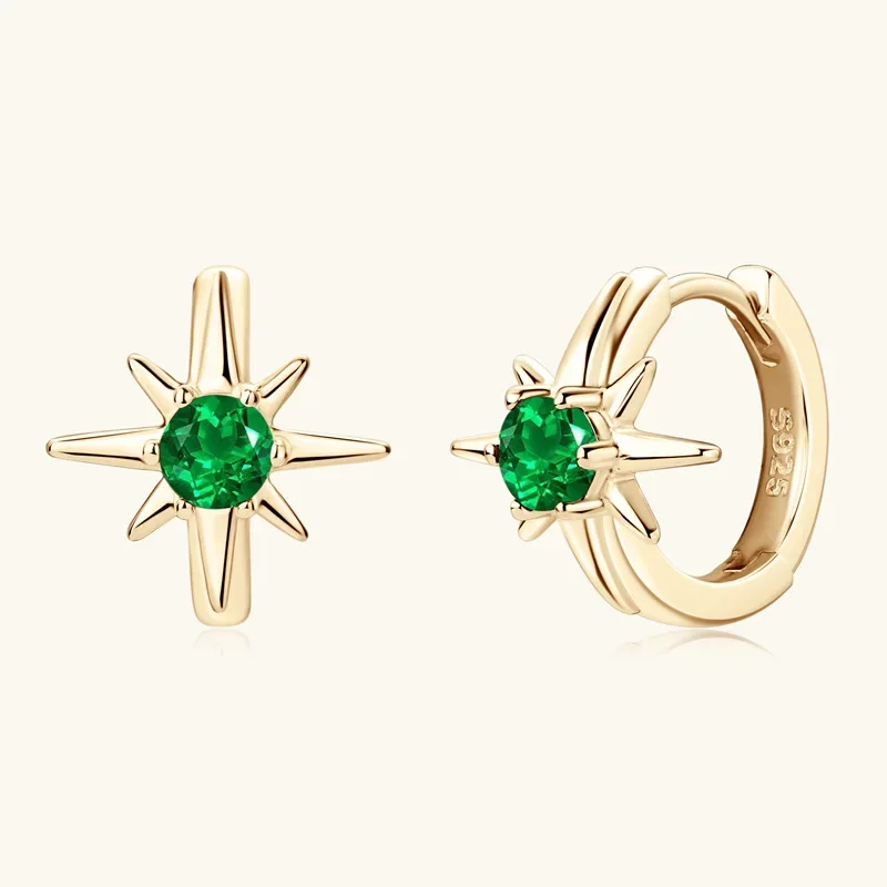 Emerald Ladies' S925 sterling silver octagonal earrings