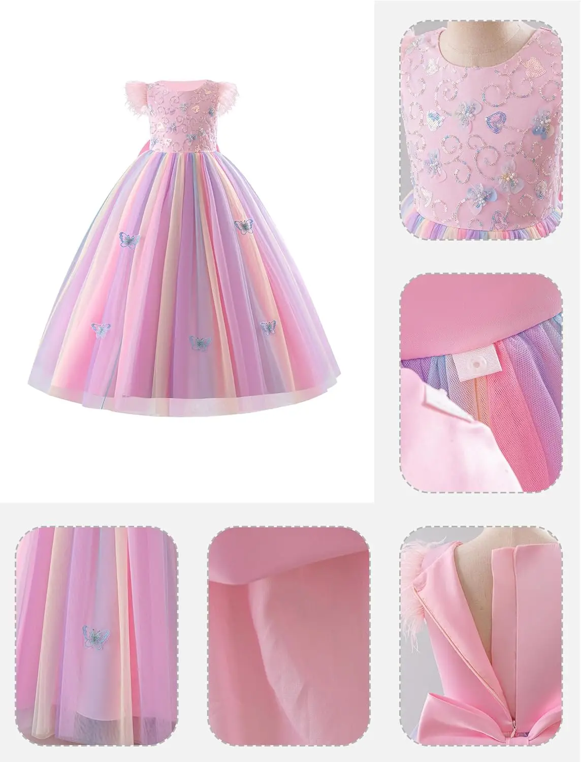 반짝이는 나비 꽃 소녀 드레스 공주 생일 파티 미인 대회 무도회 화려한 나비 쉬폰 드레스, 성찬식 드레스