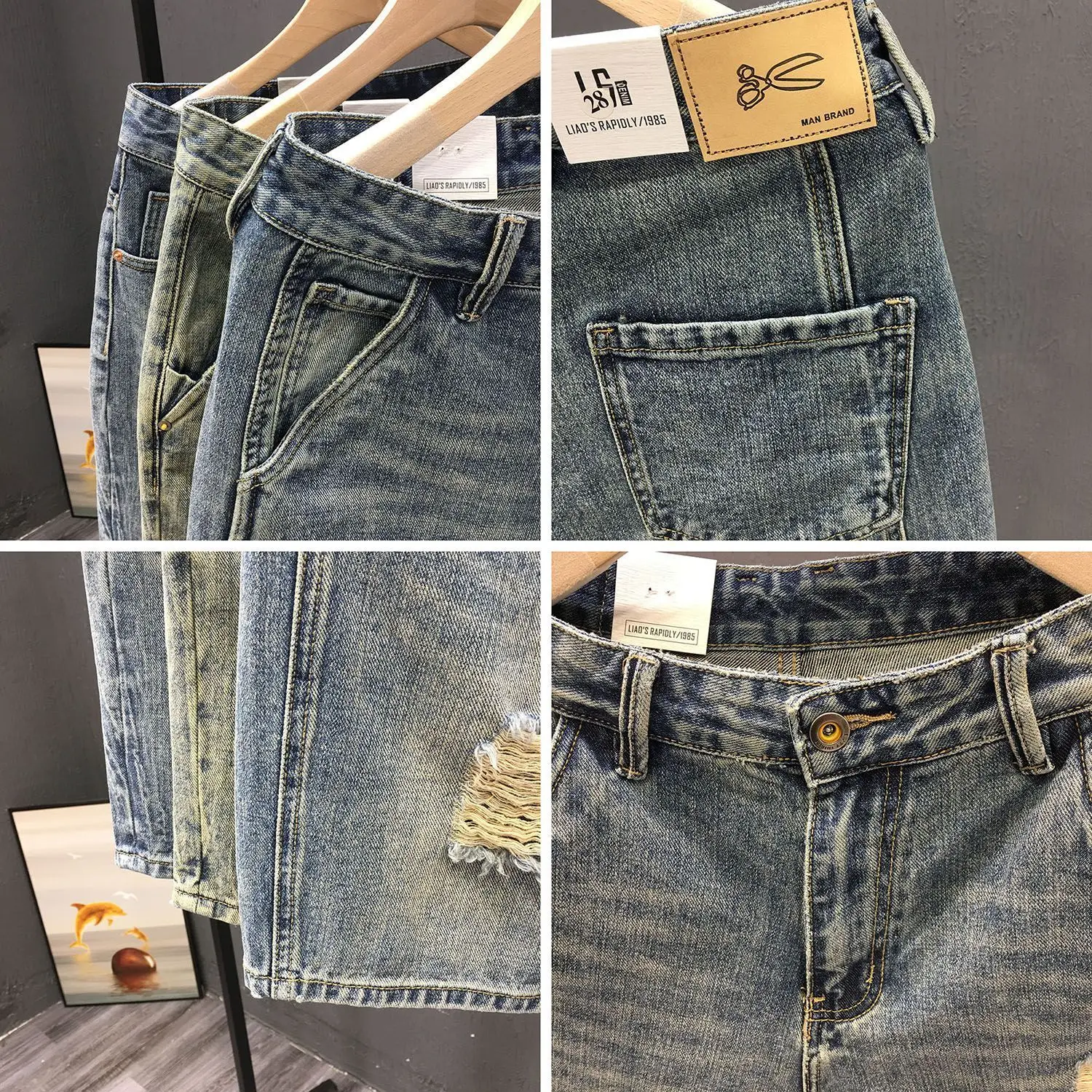 Fashion Ripped Denim Summer Thin 2026 New Retro Nostalgic Versatile Half Pants Medium Pants Breeches Men's Clothing Half Shorts