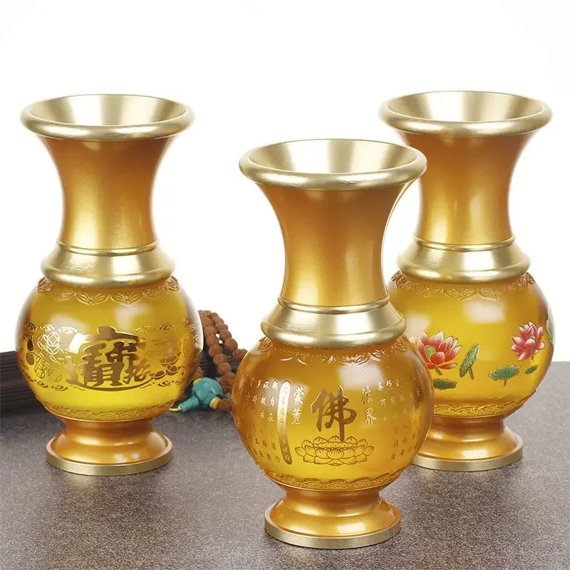 Creative Colored Glaze Vase for Flower Supply, Alloy, Lotus, The Buddha Utensils, Hall Guanyin, Home Living Room Decoration, 1Pc