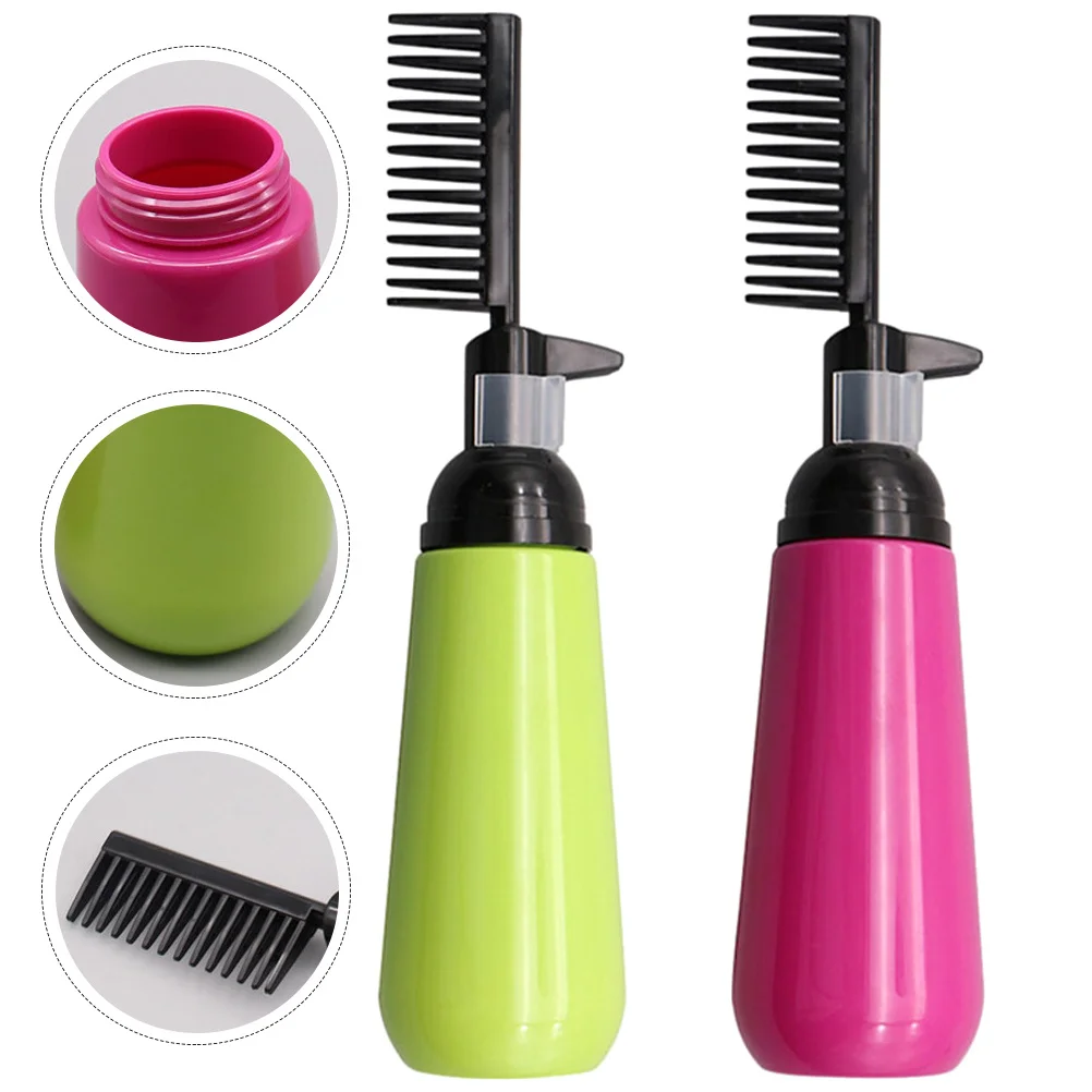 

2pcs Hair Dye Comb Bottles Smooth Plastic Coloring Bottle Easy Squeeze Applicator Salon Home Use Durable Hair Dyeing Brush