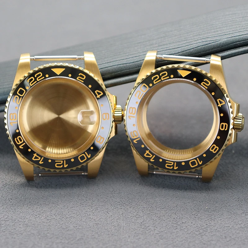 40mm Watch Case Parts Golden PVD For GMT Seiko NH35 NH36 NH34 NH38 4R36 Miyota 8215 ETA2824 Movement 28.5mm Dial  Sapphire 10ATM