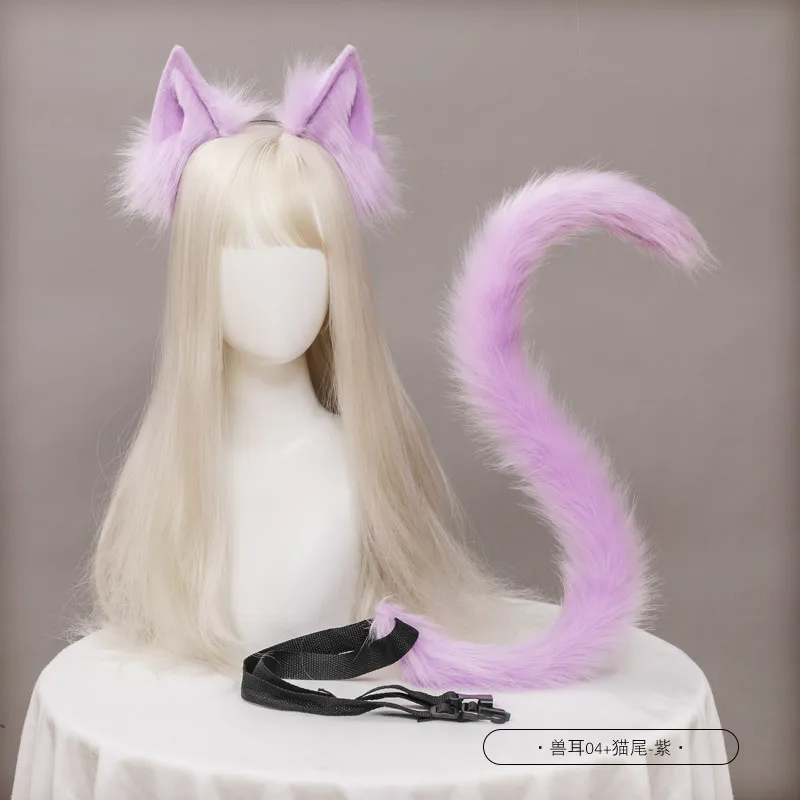 Ear Tail Sets Artificial Fur Cat Ear Headband Tail Cute Cosplay Headwear White Black Red Purple Pet Costume Prop Plush Accessory