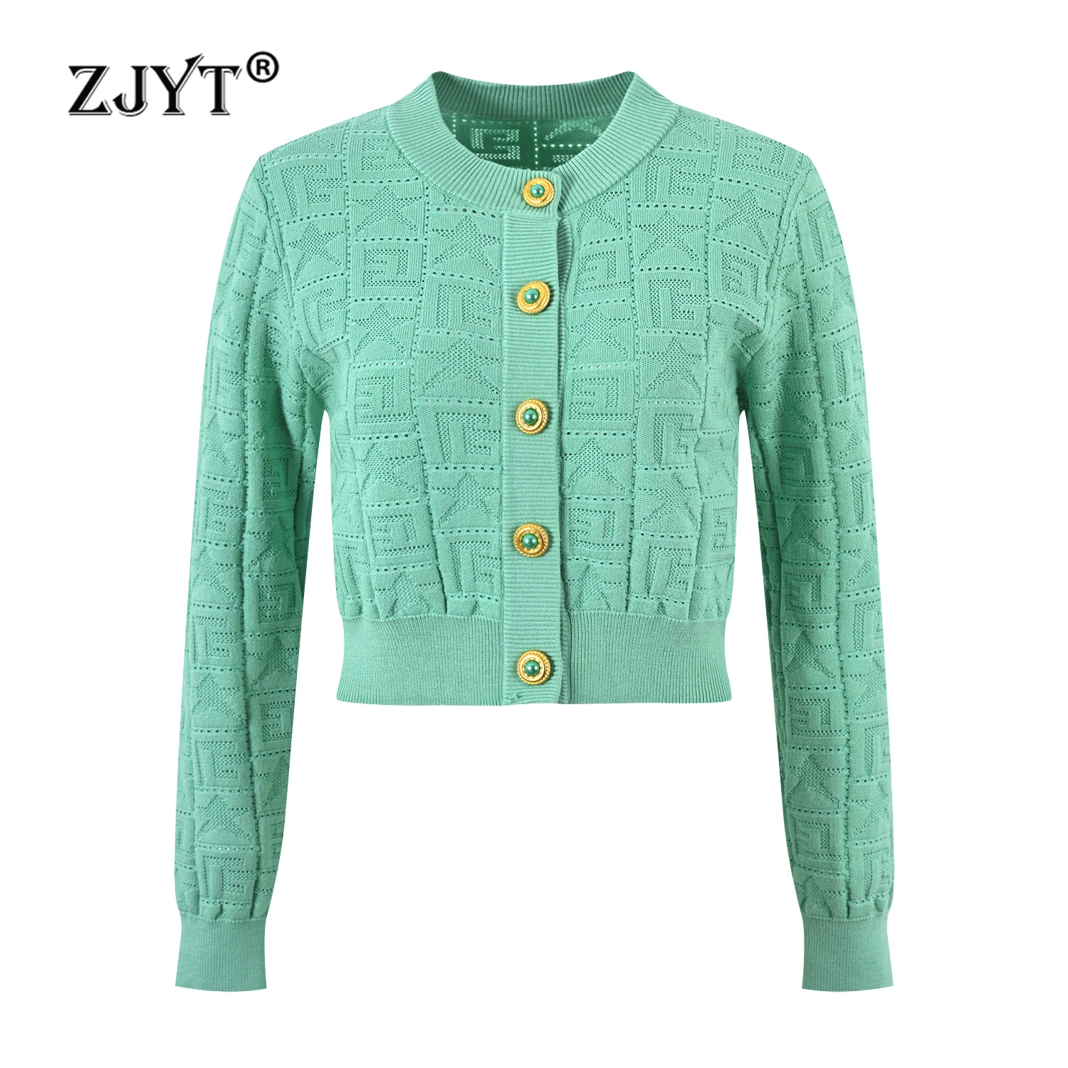 

ZJYT Single Breated O Neck Knitted Cardigan Tops for Women Long Sleeve Sweaters Autumn Knitwears Jersey Fashion Female Clothing