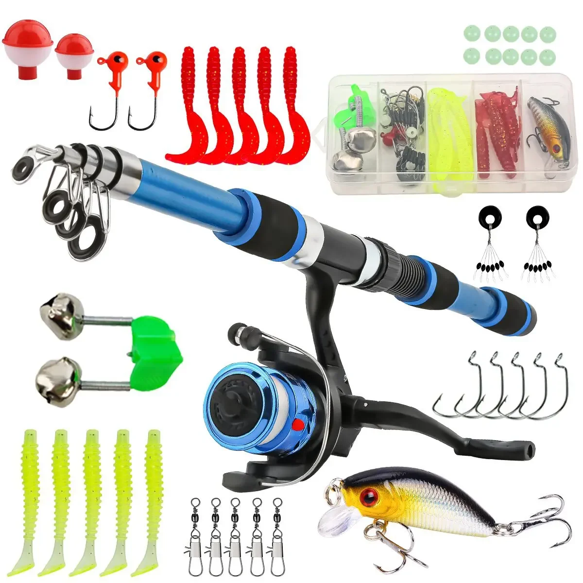 

Portable Spinning Fishing Rod and Reel Combo1.8M Telescopic Rod with 5.2:1 3BB Fishign Reel Max Drag 5kg Full Fishing Kit pesca